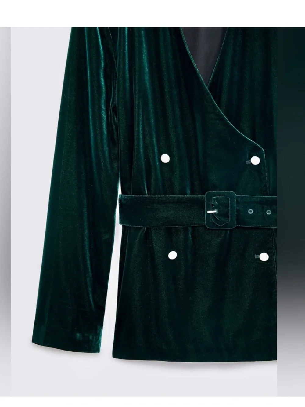NWOT ZARA Green Velvet Belted Blazer - Picture 2 of 8